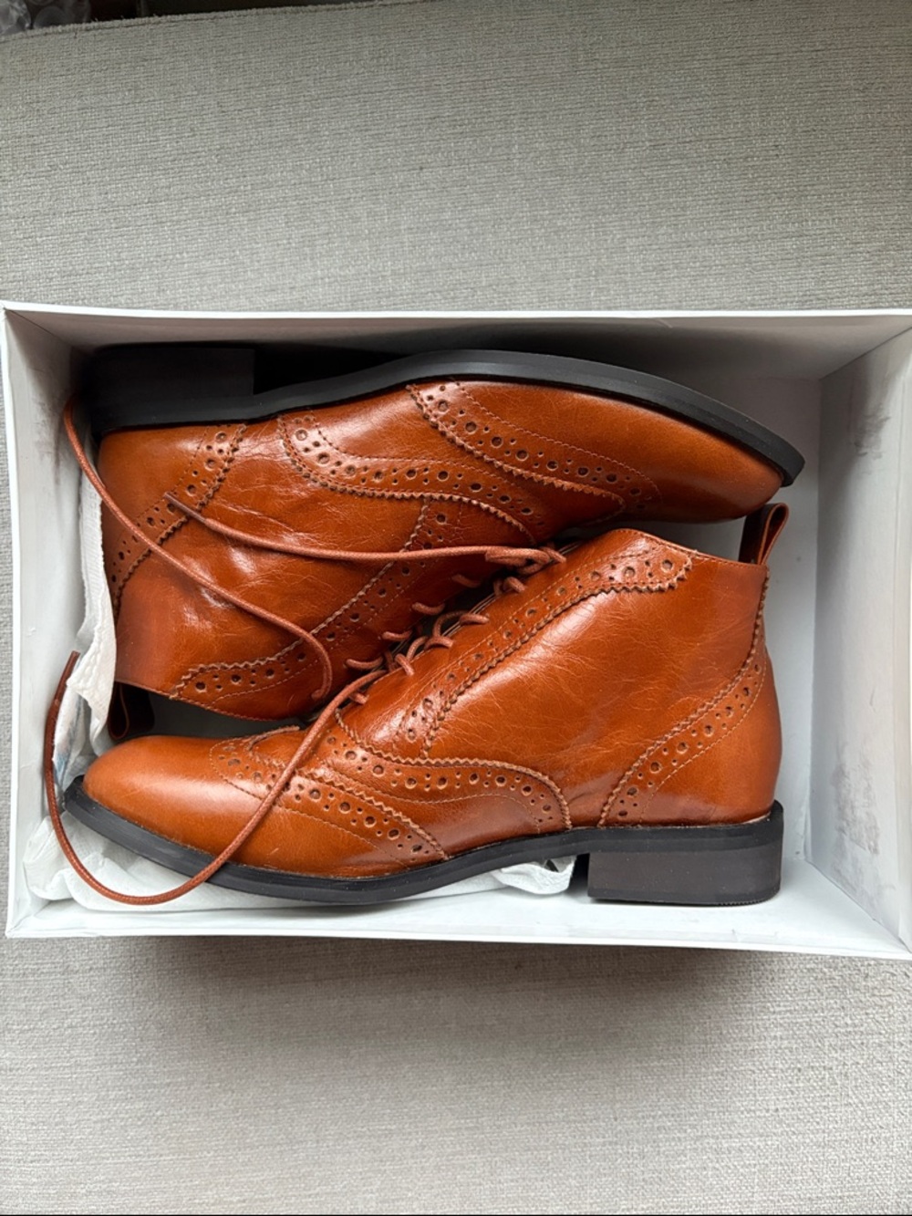Kate Kanzer Brown Brogue Oxford Ankle Boots